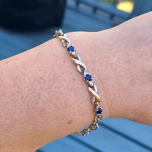 925 Sterling Silver Bracelet Sapphire & CZ 7.5 inch